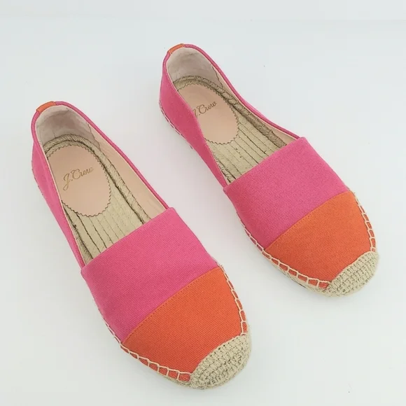 J. Crew Pink Orange Canvas Espadrille Flats 7 - Picture 12 of 12